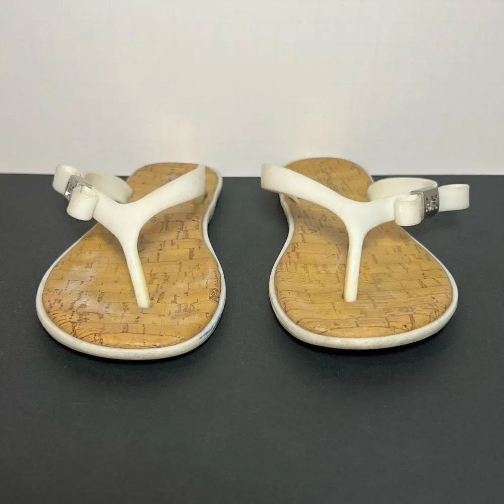 Girls MICHAEL KORS White Cork Print Footbed Flip Flop Sandals / Size 2